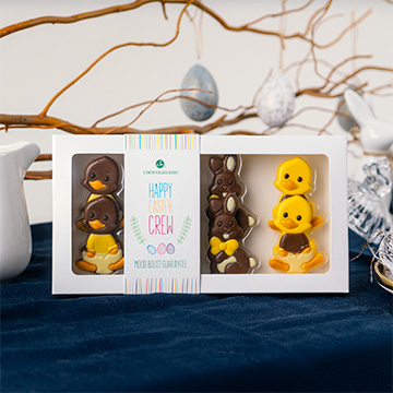 Set von Osterfiguren aus belgischer Schokolade in Form von Hasen und Enten