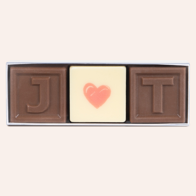 ChocoTelegram Trio Mini Just Married - 3 Schokosteine mit Buchstaben und Aufdruck