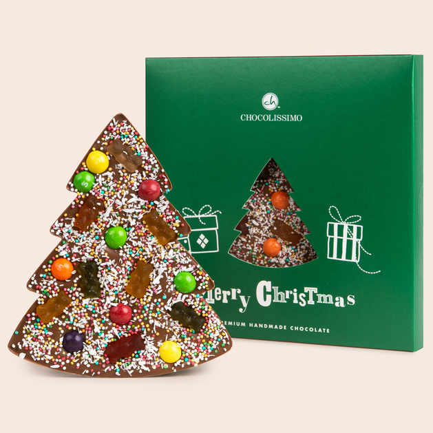 ChocoTannenbaum mit Kaudragees, Gummibären, Zuckerstreuseln, Kokos