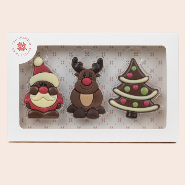 White Snow Figurines - 3 weihnachtliche Figuren aus Vollmilchschokolade