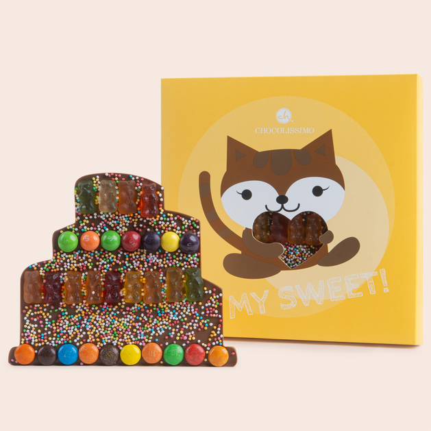ChocoTorte mit Gummibärchen, Schoko-Crisps - Schokoladentafel in Tortenform