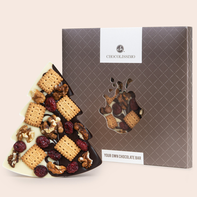 ChocoTannenbaum Duett mit Walnüssen, Cranberries, Keksen