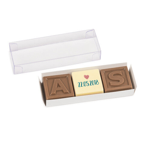 ChocoTelegram Trio Mini Just Married - 3 Schokosteine mit Buchstaben und Aufdruck