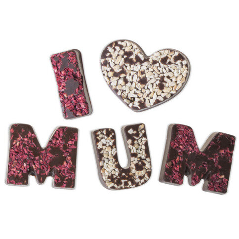 Schoko-Buchstaben 'I love Mum'