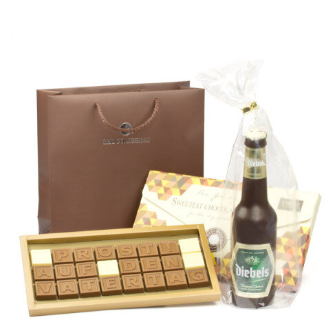 Geschenkset Vatertag - Bierflasche aus Schokolade & Schoko-Botschaft