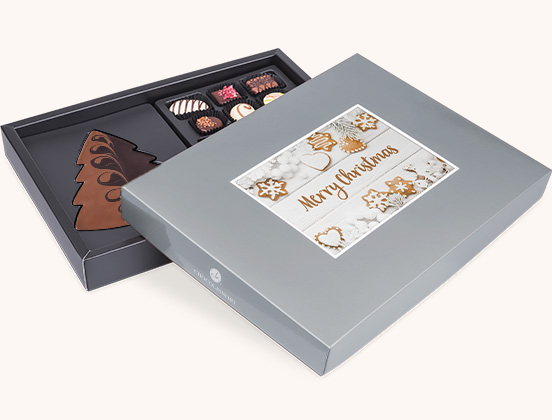 Einzigartige Merkmale des Weihnachtspralinen-Sets mit Ihrem eigenen Foto verpackt