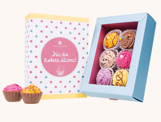 Einzigartige Merkmale von Schokoladen-Cupcakes in Form von amerikanischen Muttertags-Cupcakes
