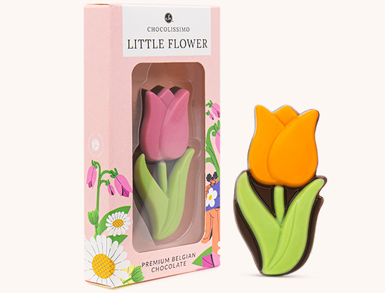 Einzigartige Merkmale der Schokoladen-Tulpe in dekorativer Verpackung