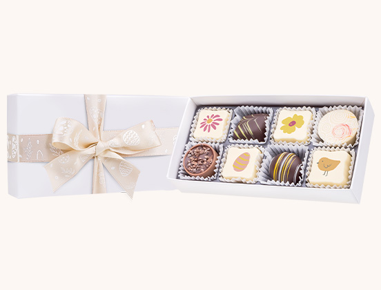 Einzigartige Merkmale des Pralinen-Sets mit Osterdrucken