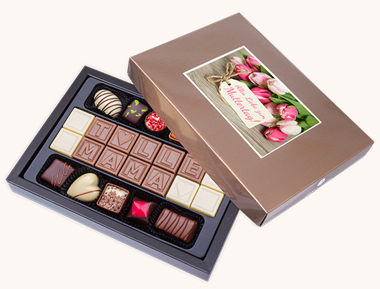 Einzigartige Eigenschaften eines Schokoladentelegramms mit Pralinen und eigenem Foto zum Muttertag