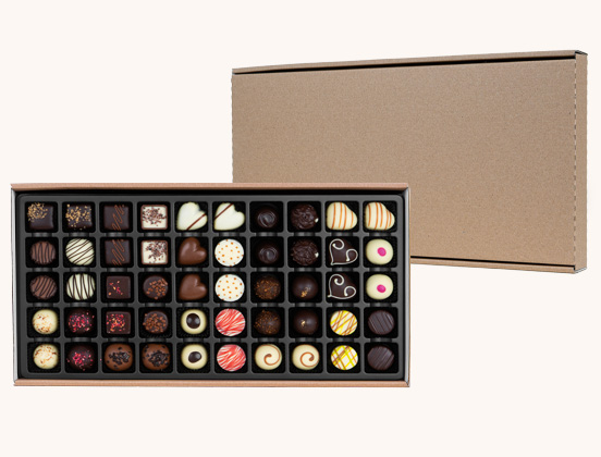 Ein einzigartiges Set aus 50 Pralinen aus belgischer Schokolade höchster Qualität