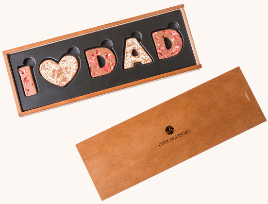 Unique features of chocolate lettering and love dad in a box