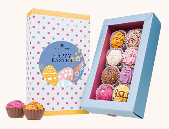 Einzigartige Merkmale der Schokoladenpralinen in Cupcake-Form zu Ostern