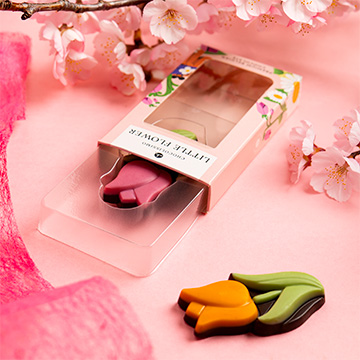 Dekorativ verpackte Schokoladen-Tulpen aus belgischer Schokolade