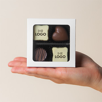4 Pralinen mit beliebigem Aufdruck für Geschäftspartner