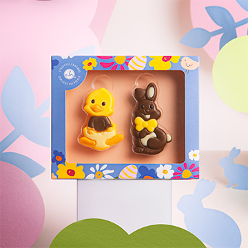 Schokoladenhuhn und Kaninchenfigur f&uuml;r Ostern