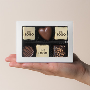6 Pralinen mit beliebigem Aufdruck für Geschäftspartner