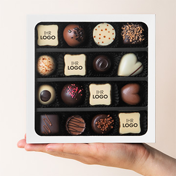16 Pralinen mit beliebigem Aufdruck für Geschäftspartner