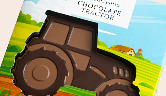 Dekorative Verpackung f&uuml;r Schokoladentraktoren