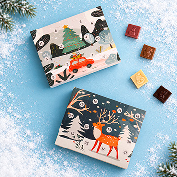 Kleiner Tisch-Adventskalender mit 24 Schokoladentäfelchen