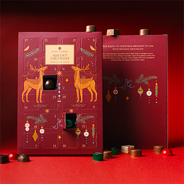 Adventskalender mit Pralinen aus belgischer Schokolade