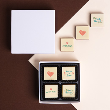 4 personalisierte Pralinen für die Hochzeit