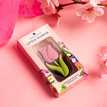Schokoladen-Tulpe aus belgischer Schokolade in dekorativer Verpackung