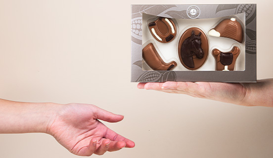 Dekorativ verpacktes Schokoladenpferd-Set