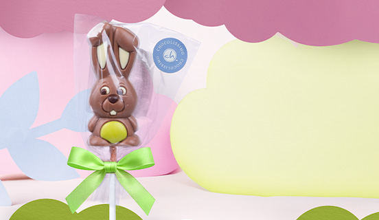 Osterhase aus Schokolade &ndash; gelb, in dekorativer Folie