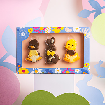 &Ouml;sterliches Figuren-Set aus belgischer Schokolade in Form von Hasen und K&uuml;ken