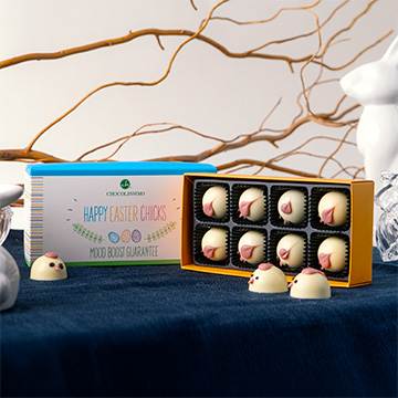 dekorative Osterpralinen mit Pfifferlingsmotiv für ein Geschenk
