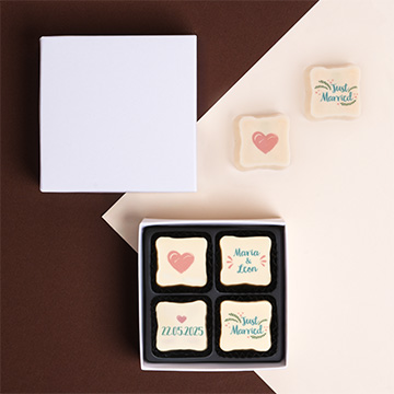 4er-Set personalisierte Pralinen mit Walnussfüllung für die Hochzeit