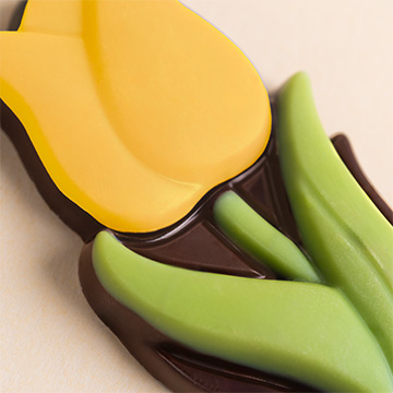 Details der Tulpe aus belgischer Schokolade