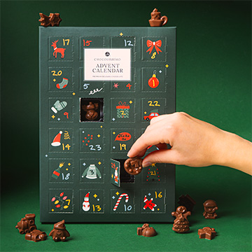Adventskalender mit Schokoladenfiguren aus belgischer Schokolade