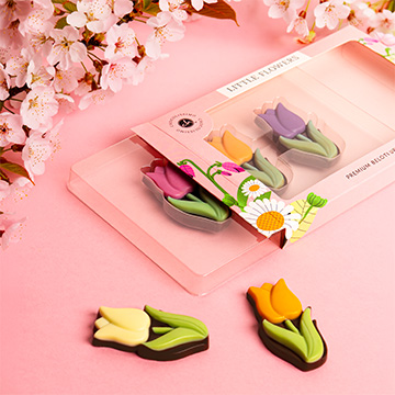 Ausgepacktes 3er Set Schokoladen-Tulpen aus Zartbitterschokolade