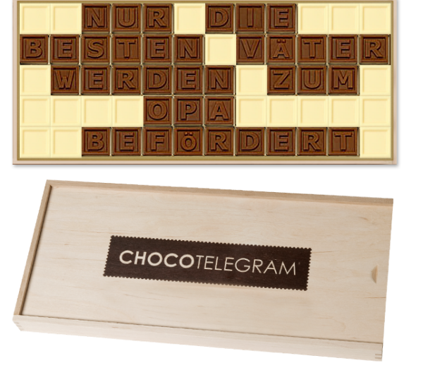 Schokoladentelegramm Opa - Nur die besten Väter werden zum Opa befördert ChocoTelegram | Chocolissimo