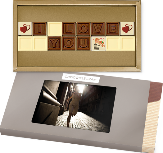 Schokoladentelegramm Liebe Foto - I love you mit Foto ChocoTelegram personalisiert | Chocolissimo