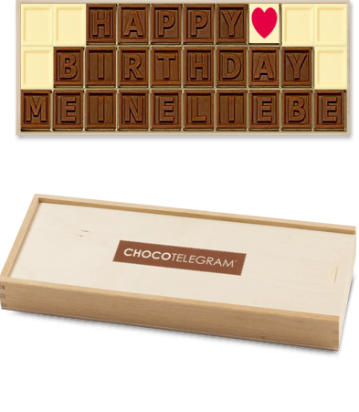 Geburtstagsgeschenk Frau - ChocoTelegram Happy Birthday meine Liebe - Schokoladenbotschaft personalisiert | Chocolissimo