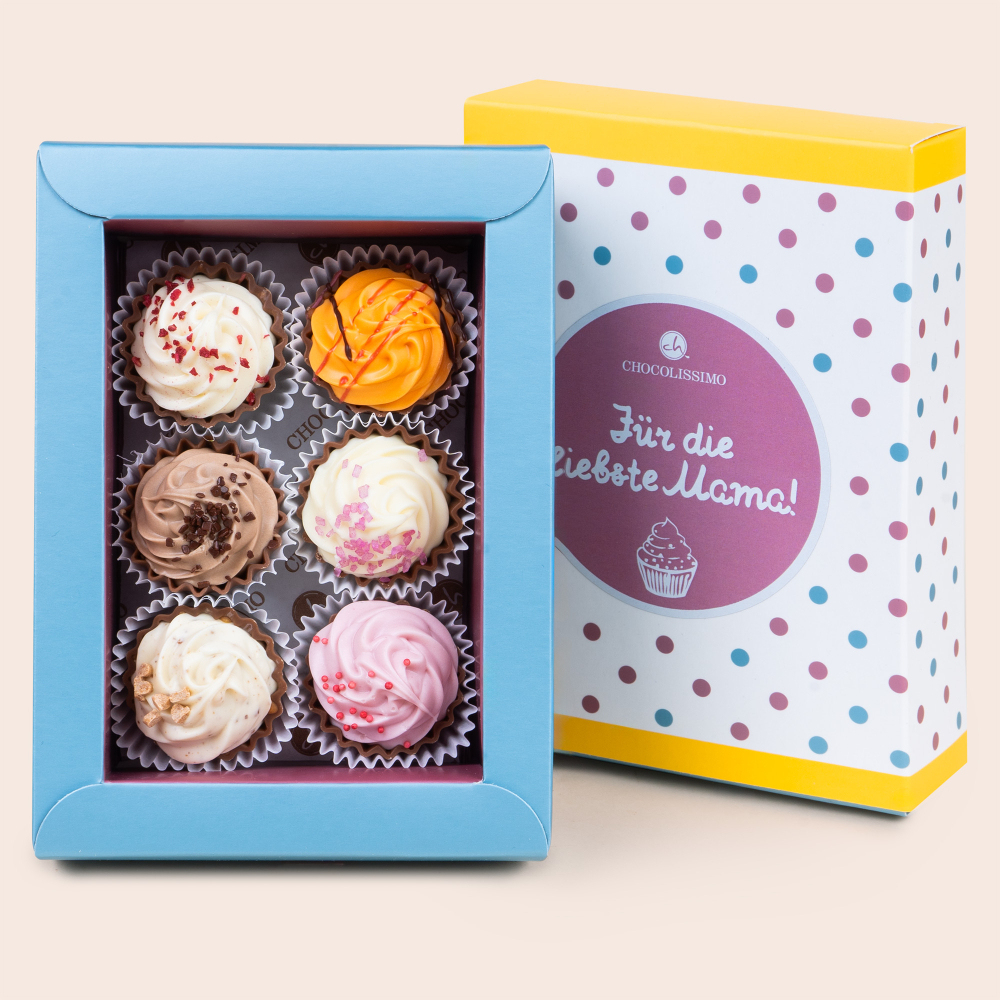 Cupcake-Pralinen Muttertag - 6 Cupcake-Pralinen Muttertag gefüllte handgefertigt | Chocolissimo