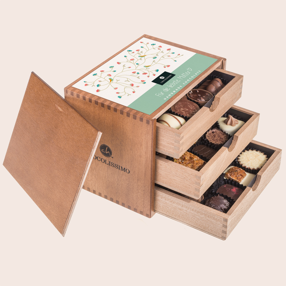 Pralinen Muttertag 30 Stück - ChocoGrande im Holzkästchen Muttertagsgeschenk | Chocolissimo