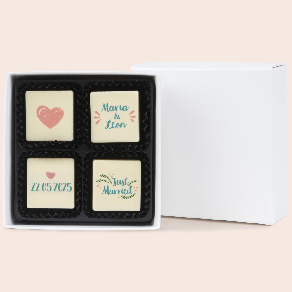 Schokolade Hochzeit personalisiert - ChocoPrints Quattro Wedding 4 Steine bedruckt | Chocolissimo