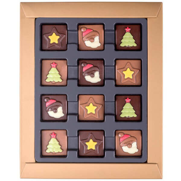 24 Schokoladentäfelchen mit weihnachtlichen Motiven