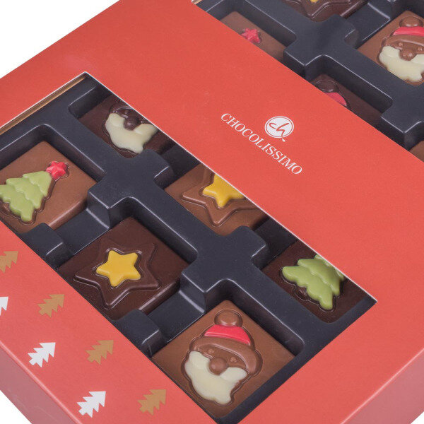 24 Schokoladentäfelchen mit weihnachtlichen Motiven