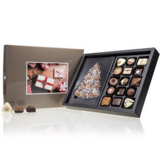 Xmas ChocoPostcard Maxi Dark - 15 Pralinen und Schokoladentafel in einer Foto-Schachtel