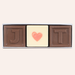 ChocoTelegram Trio Mini Just Married - 3 Schokosteine mit Buchstaben und Aufdruck