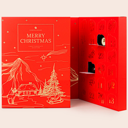 Roter Adventskalender mit alkoholfreien Pralinen