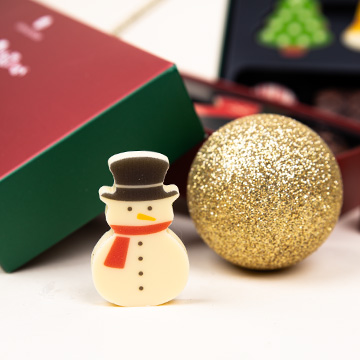 bedruckte Schokoladenflachfiguren in einer Weihnachtsdekoration