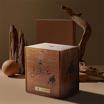 Holzschachtel mit Pralinen signiert mit der Unterschrift von Salvador Dalí