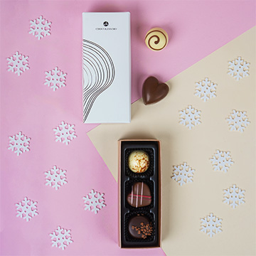 Set mit 3 belgischen Pralinen im Weihnachtsdesign