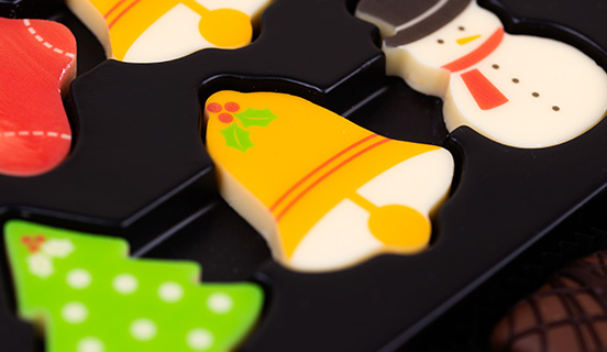 Handgefertigte bedruckte Schokoladen-Weihnachtsfiguren